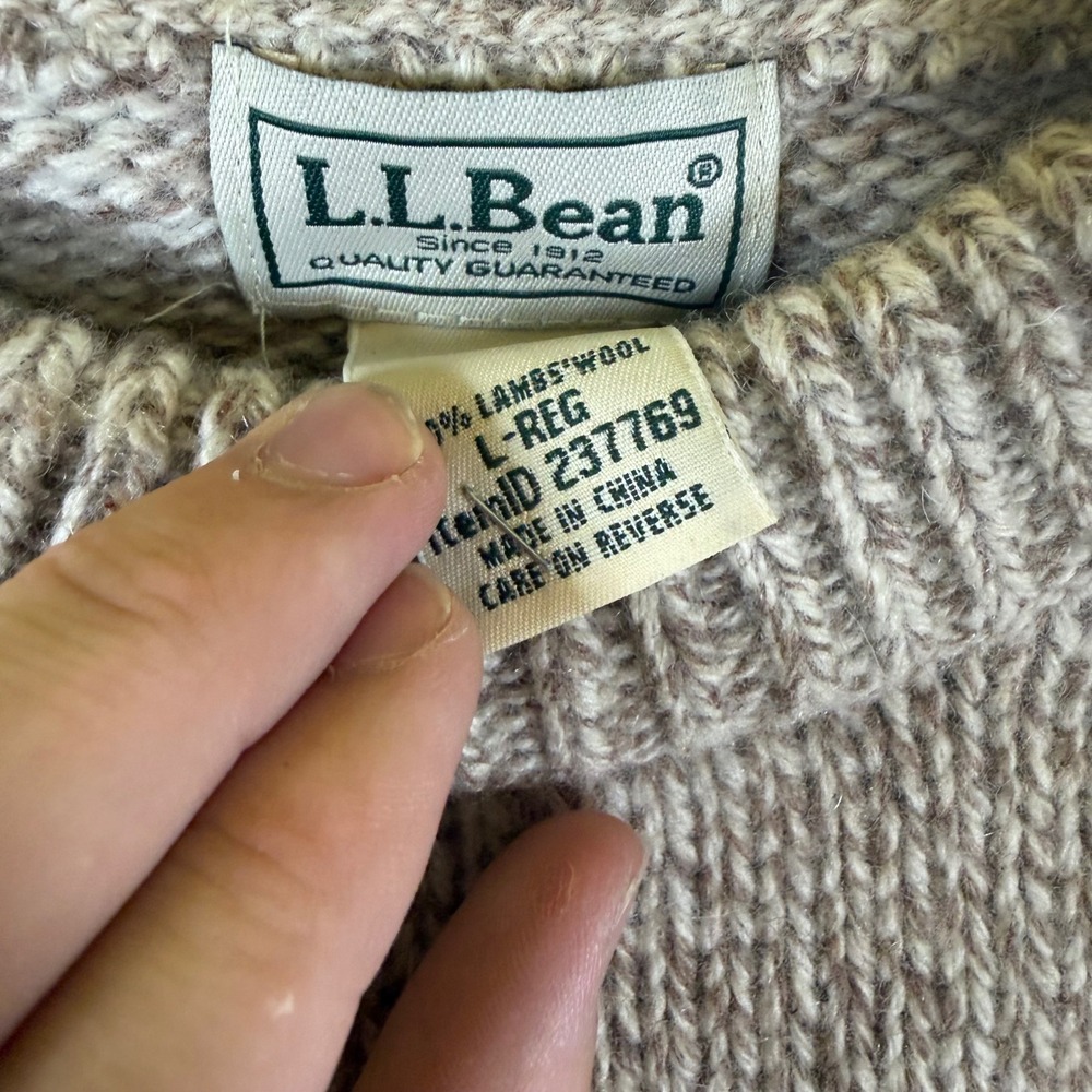 LL Bean Mens Lambswool Crewneck Sweater Oatmeal Marl Beige Large 237769 - Picture 3 of 4